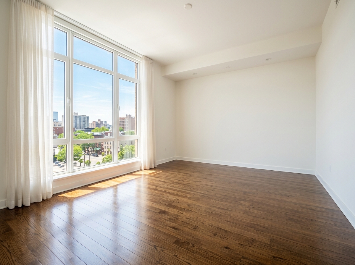 Spotless living room after move-out cleaning